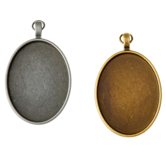 12 Packs: 2 ct. (24 total) Found Objects&#x2122; Silver &#x26; Gold Oval Frame Pendants by Bead Landing&#x2122;